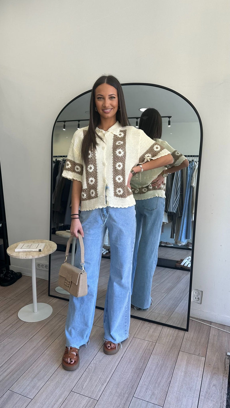 Gilet Rania écru & taupe