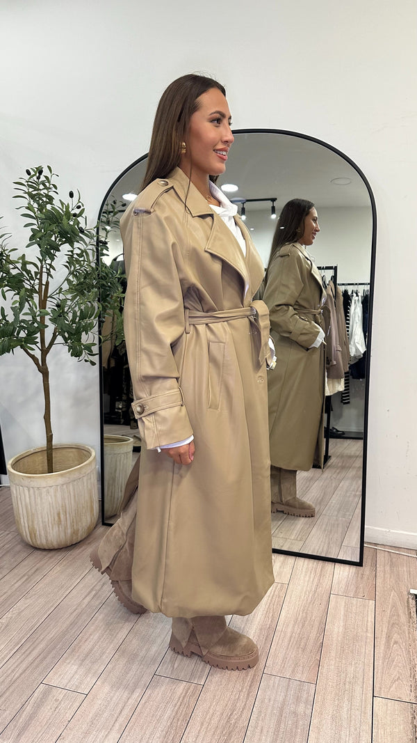 Trench simili cuir camel clair