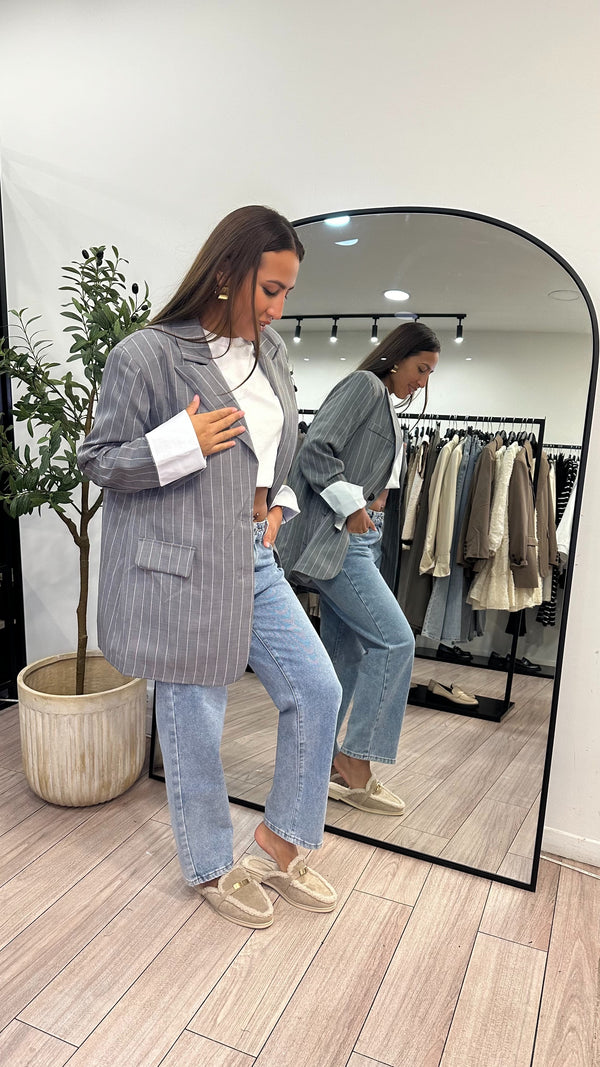 Blazer à rayures oversize gris