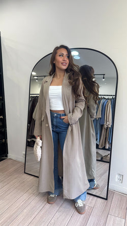 Long Blazer rayé taupe