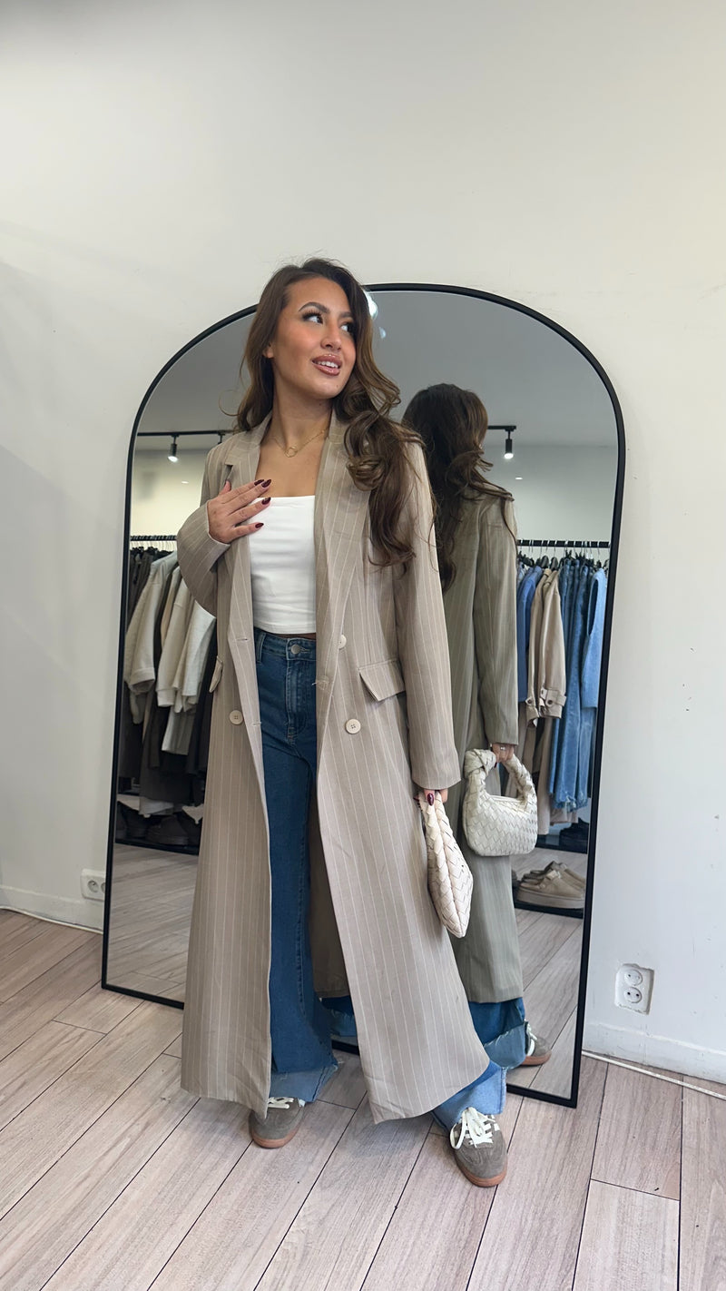 Long Blazer rayé taupe