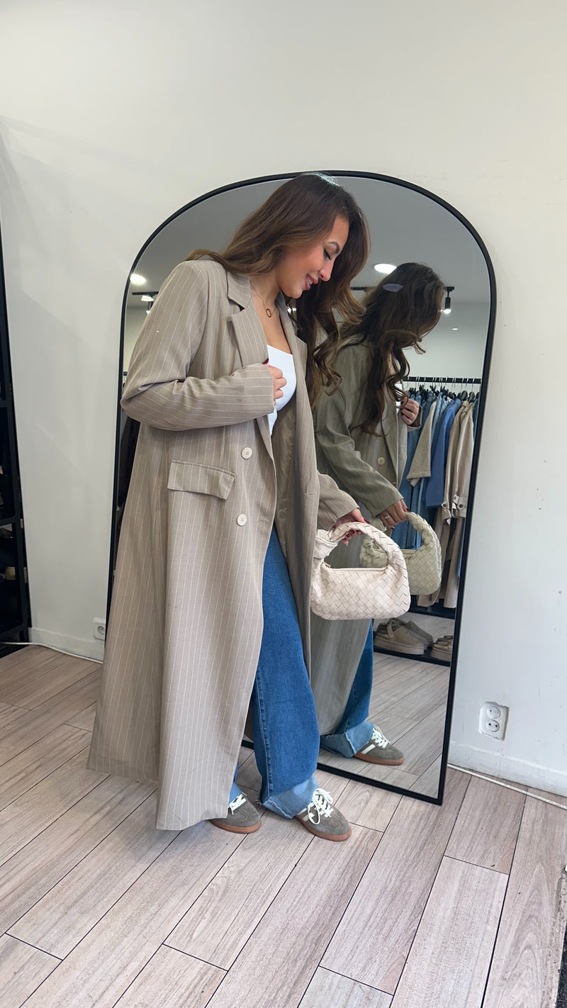 Long Blazer rayé taupe